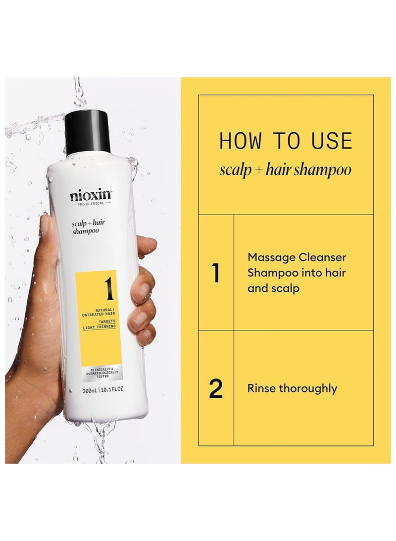 Nioxin Scalp + Hair Thickening System 1 Shampoo 300ml, 10.1 fl oz , For Natural or Untreated Hair with Light Thinning,  with Niacinamide and Biotin - Image 1